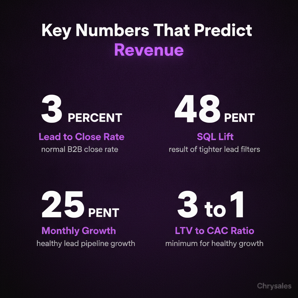 Stat grid infographic showing four key B2B lead generation revenue metrics