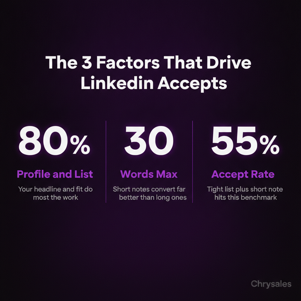Stat grid showing three key LinkedIn connection request acceptance rate factors