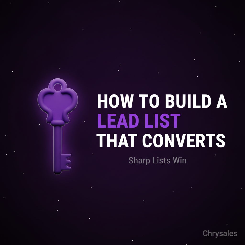 3D purple key beside bold title How to Build a Lead List That Converts