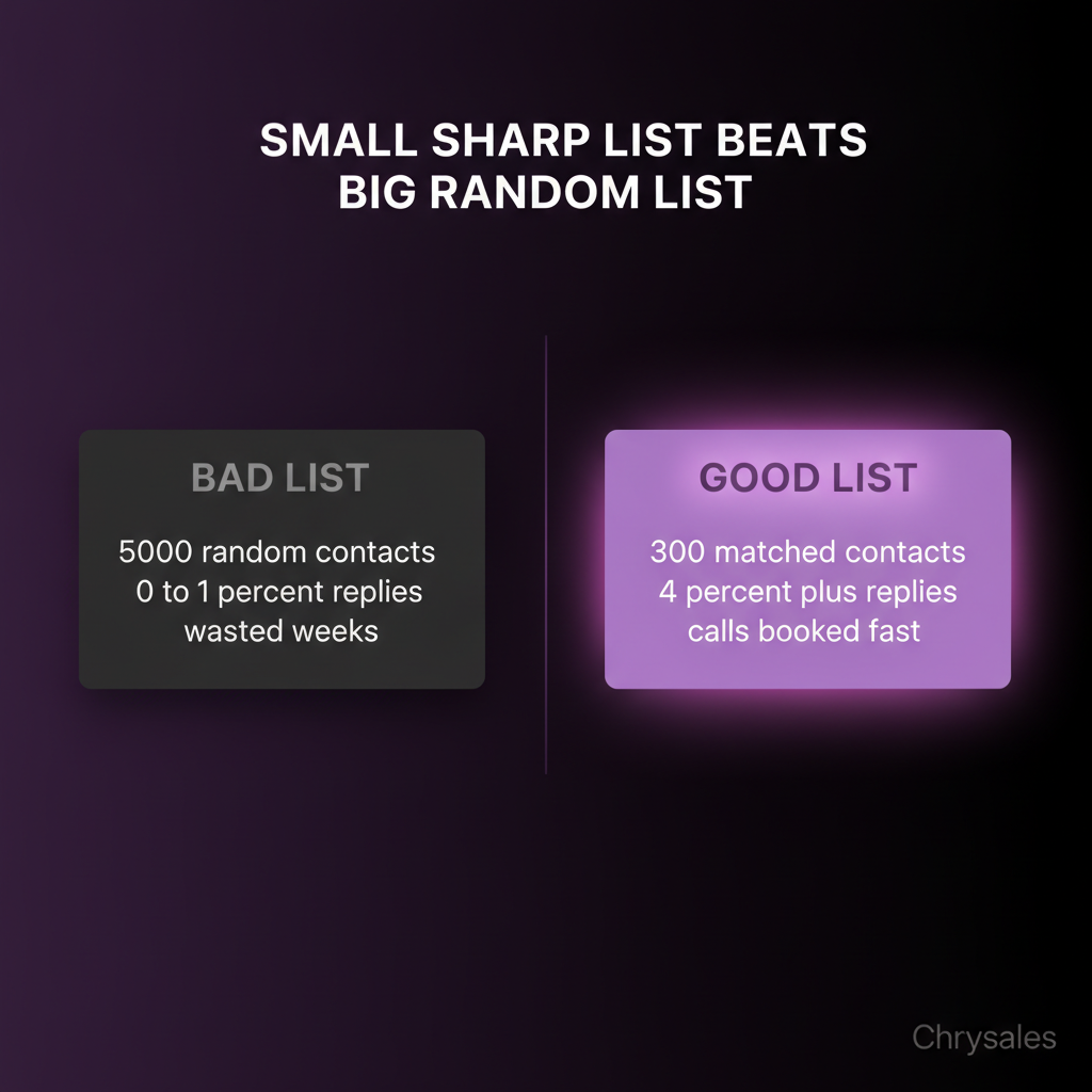 Side by side comparison of bad large lead list versus good targeted lead list
