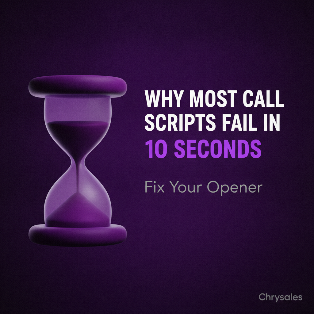 Cold call script failure explained with hourglass visual and ten second theme
