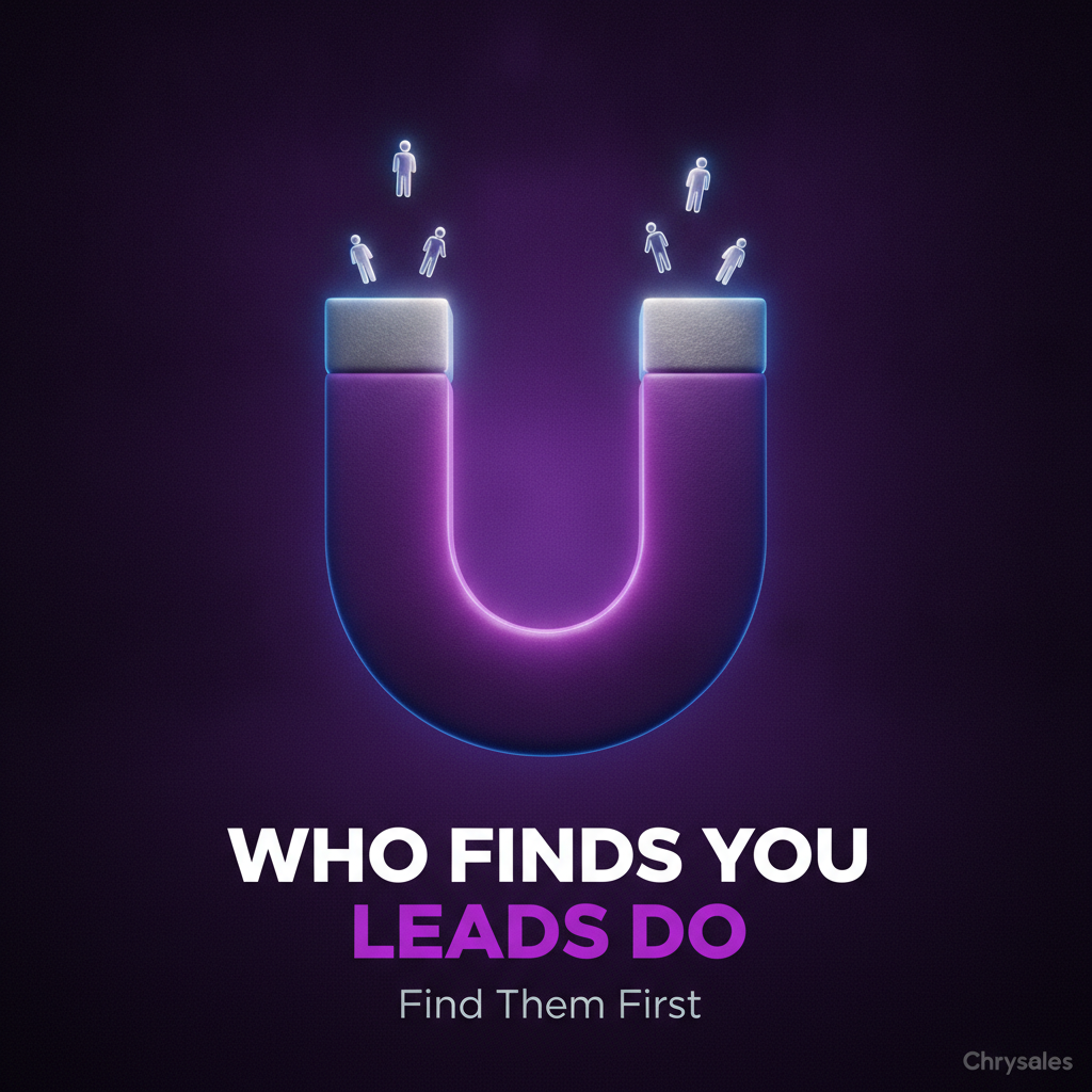 Lead generation concept with glowing purple magnet attracting people icons toward it