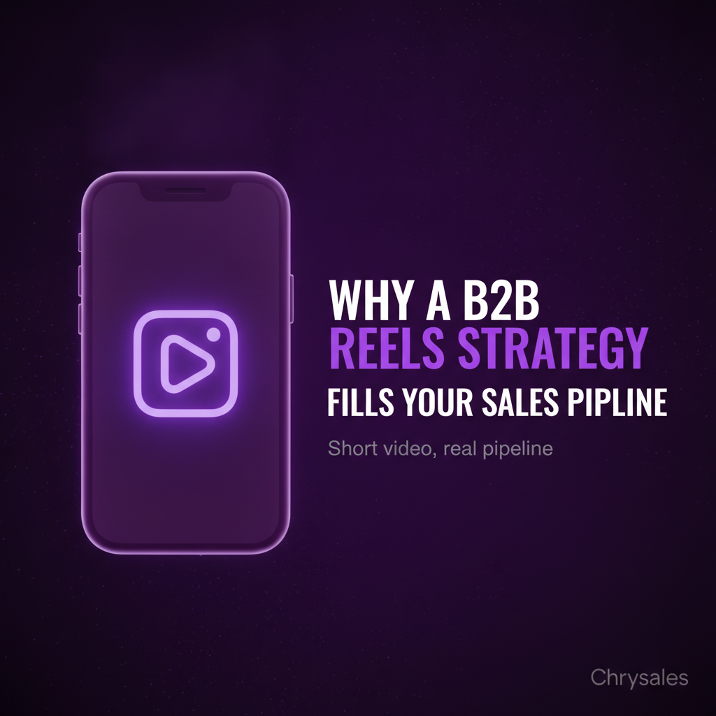 3D purple smartphone with Reel play button anchors B2B video pipeline strategy