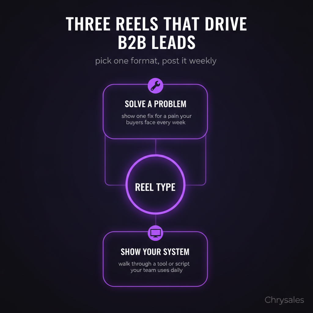 Hub and spoke chart showing three B2B Reel content types that generate leads