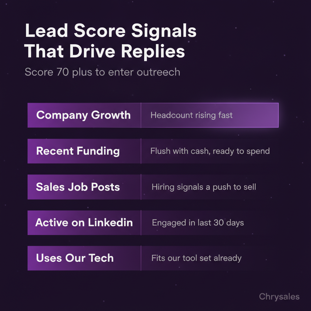 Bar chart comparing five lead scoring signals used in Clay automated outbound system