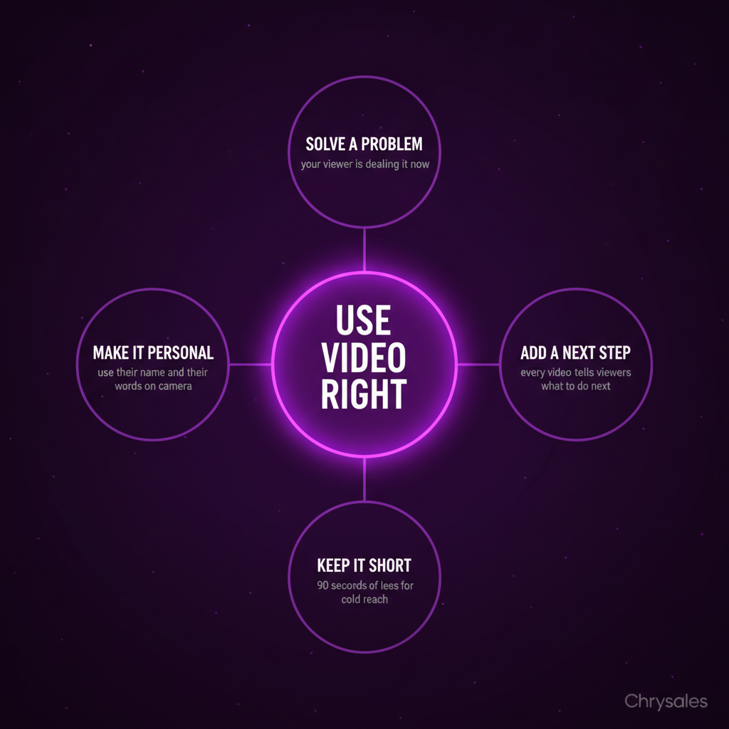 Hub and spoke diagram showing four rules for B2B video content that generates leads