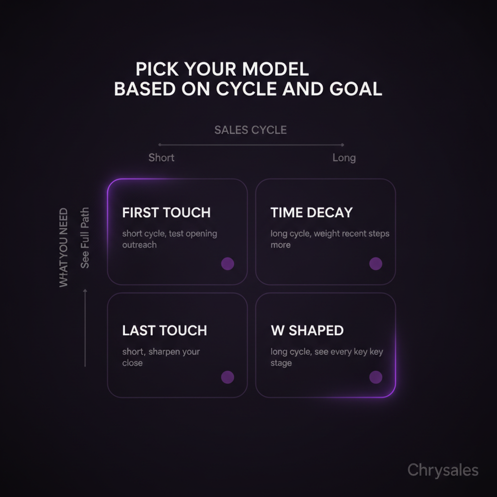 Matrix matching revenue attribution models to sales cycle length and team goal