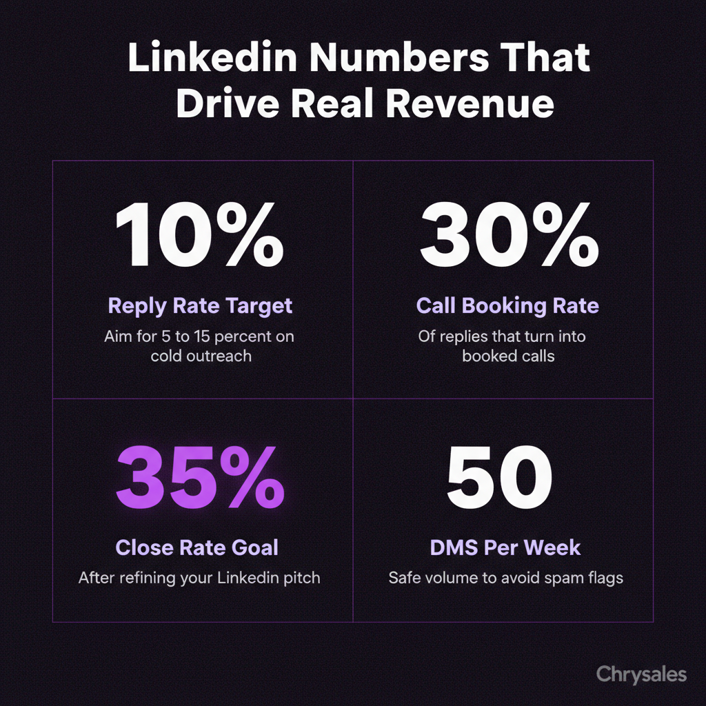 Stat grid infographic showing four key LinkedIn outreach metrics for B2B client acquisition