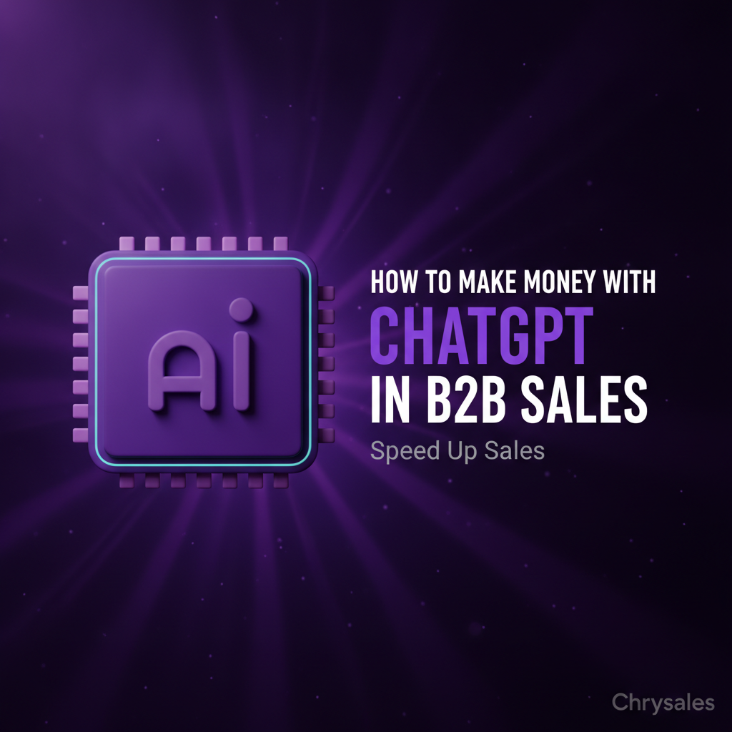 AI chip glowing beside bold title about making money with ChatGPT in B2B sales