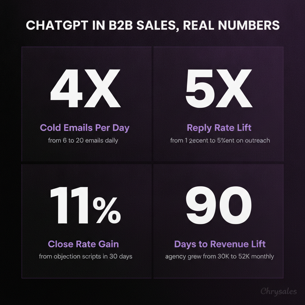 Four large stats showing ChatGPT speed and revenue results for B2B sales teams