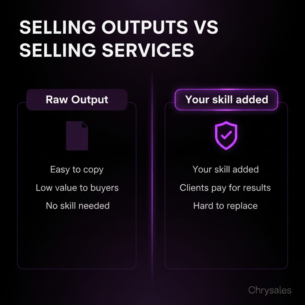 Side by side comparison of selling raw ChatGPT outputs versus premium B2B services