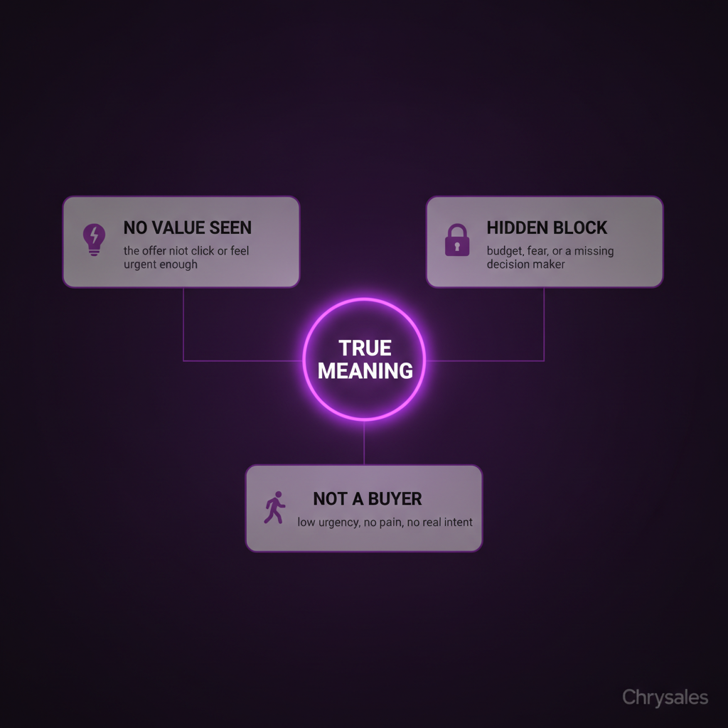 Hub and spoke diagram showing three real meanings behind I need to think about it