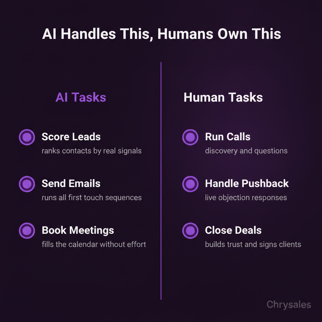 Side by side comparison of AI sales tasks versus human sales tasks in B2B