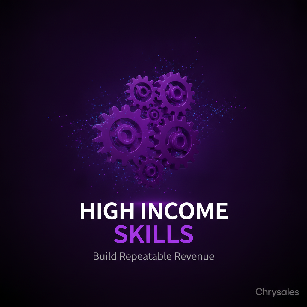 Glowing 3D gears representing high income skills that build repeatable B2B revenue
