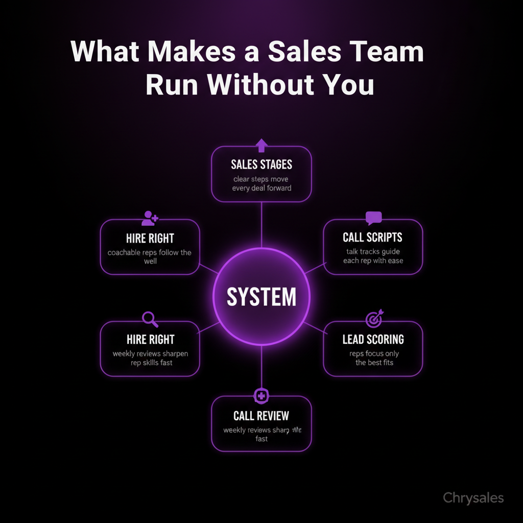 Hub and spoke chart showing five core components of a scalable sales system