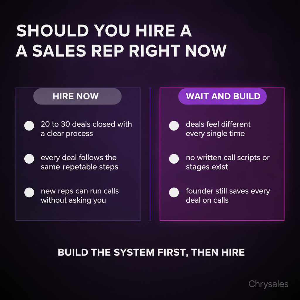 Side by side comparison showing when to hire a sales rep versus when to wait