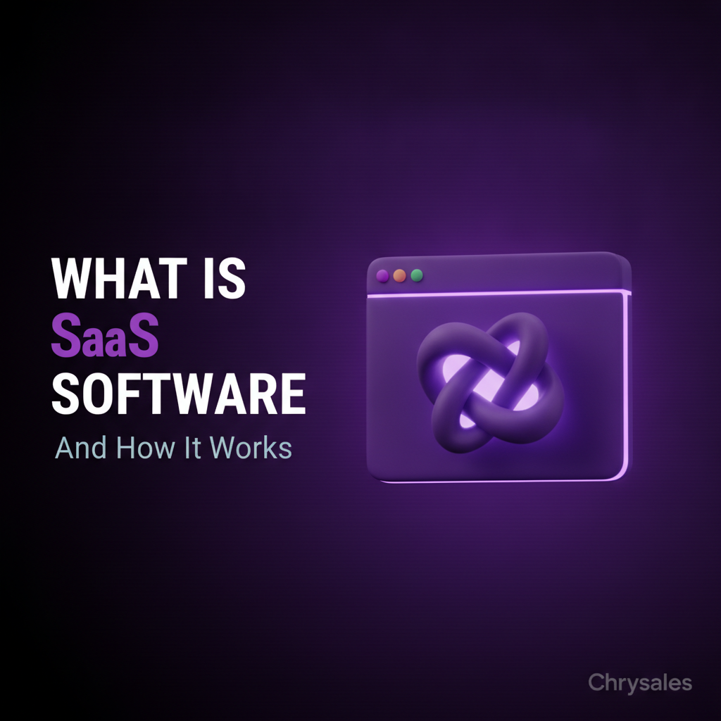 SaaS software explainer featured image with glowing browser window and bold title