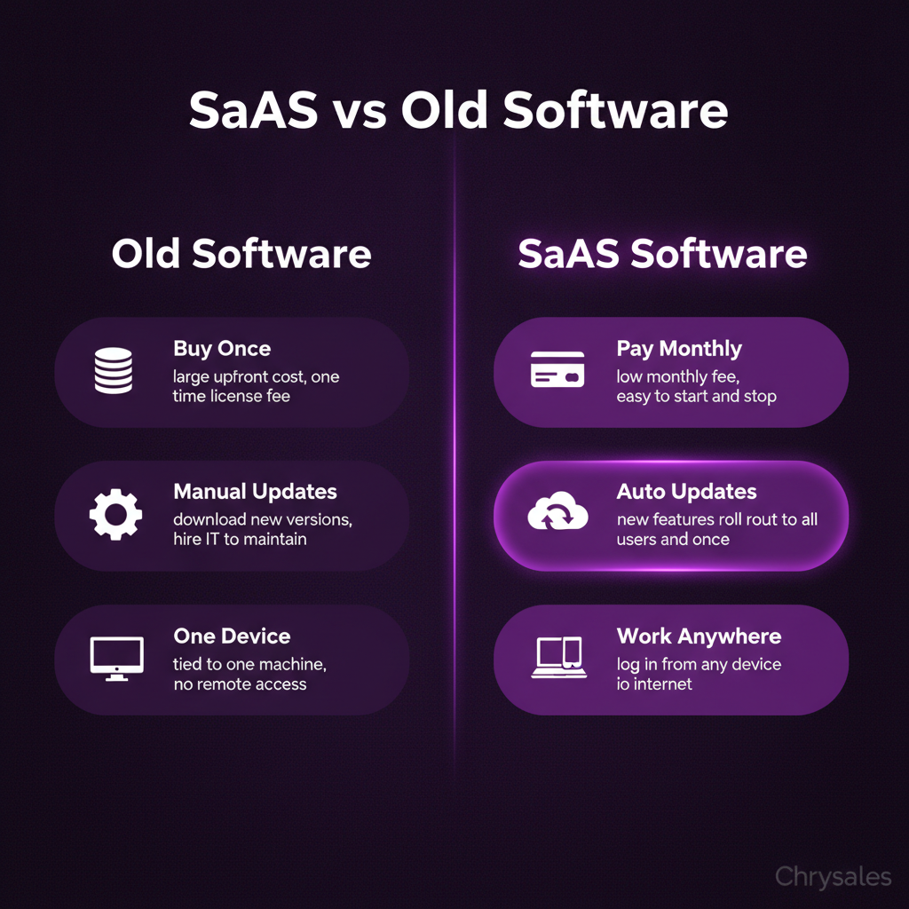 Side by side comparison of old software versus SaaS software for B2B teams