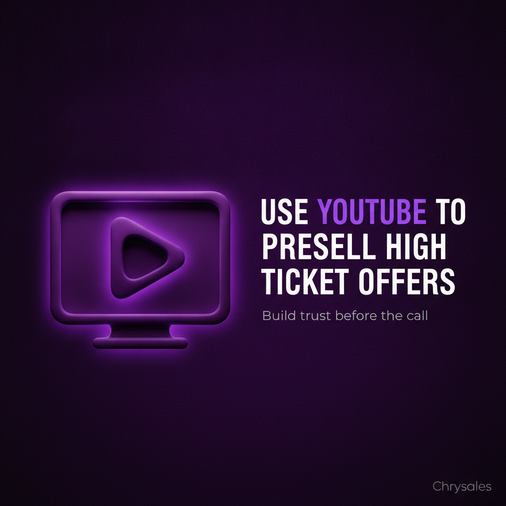 3D purple play button beside YouTube presell strategy title on dark background