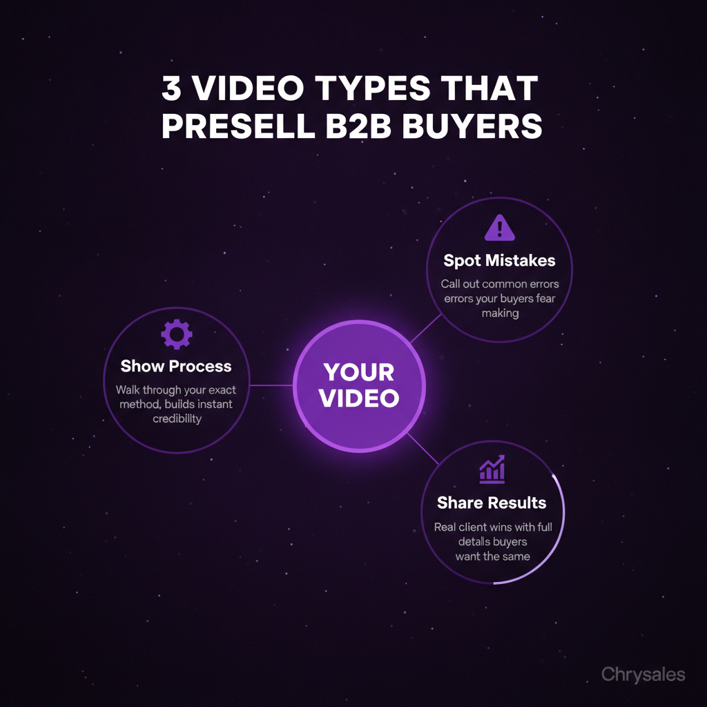 Hub spoke diagram showing three YouTube video types that presell B2B buyers