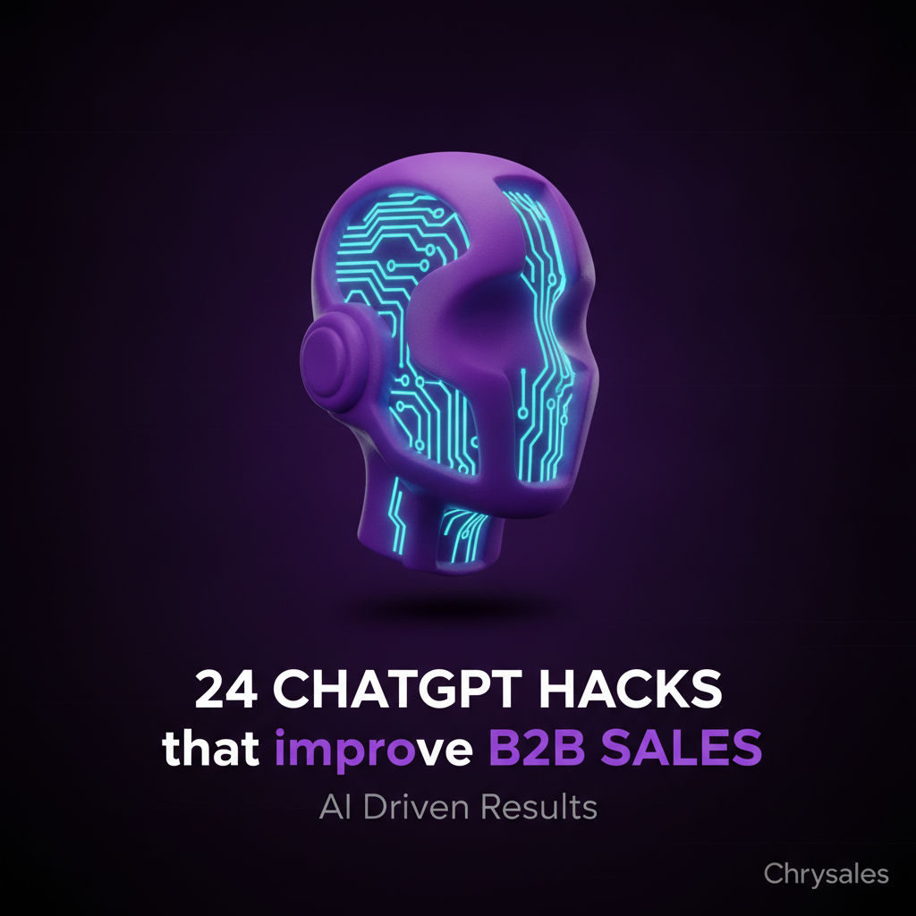 Glowing AI robot icon with ChatGPT hacks for B2B sales results