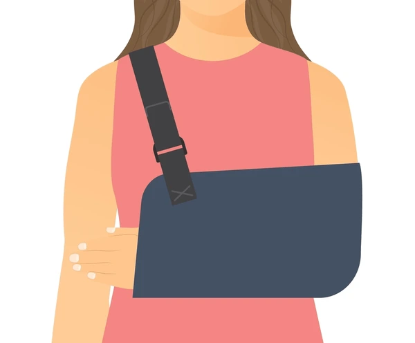 Illustration of a person wearing an arm sling after shoulder surgery