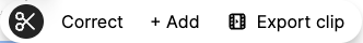 Gling transcript selection controls with the restore action beside Correct.