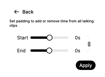 Gling padding controls with Start and End sliders, a link control and Apply.