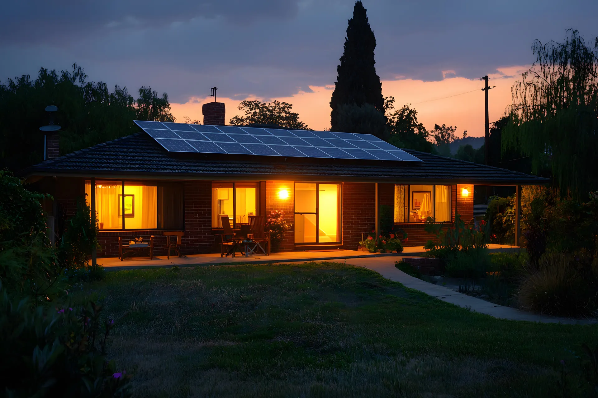 Home at dusk powered through the evening by Luminey Atrix storage