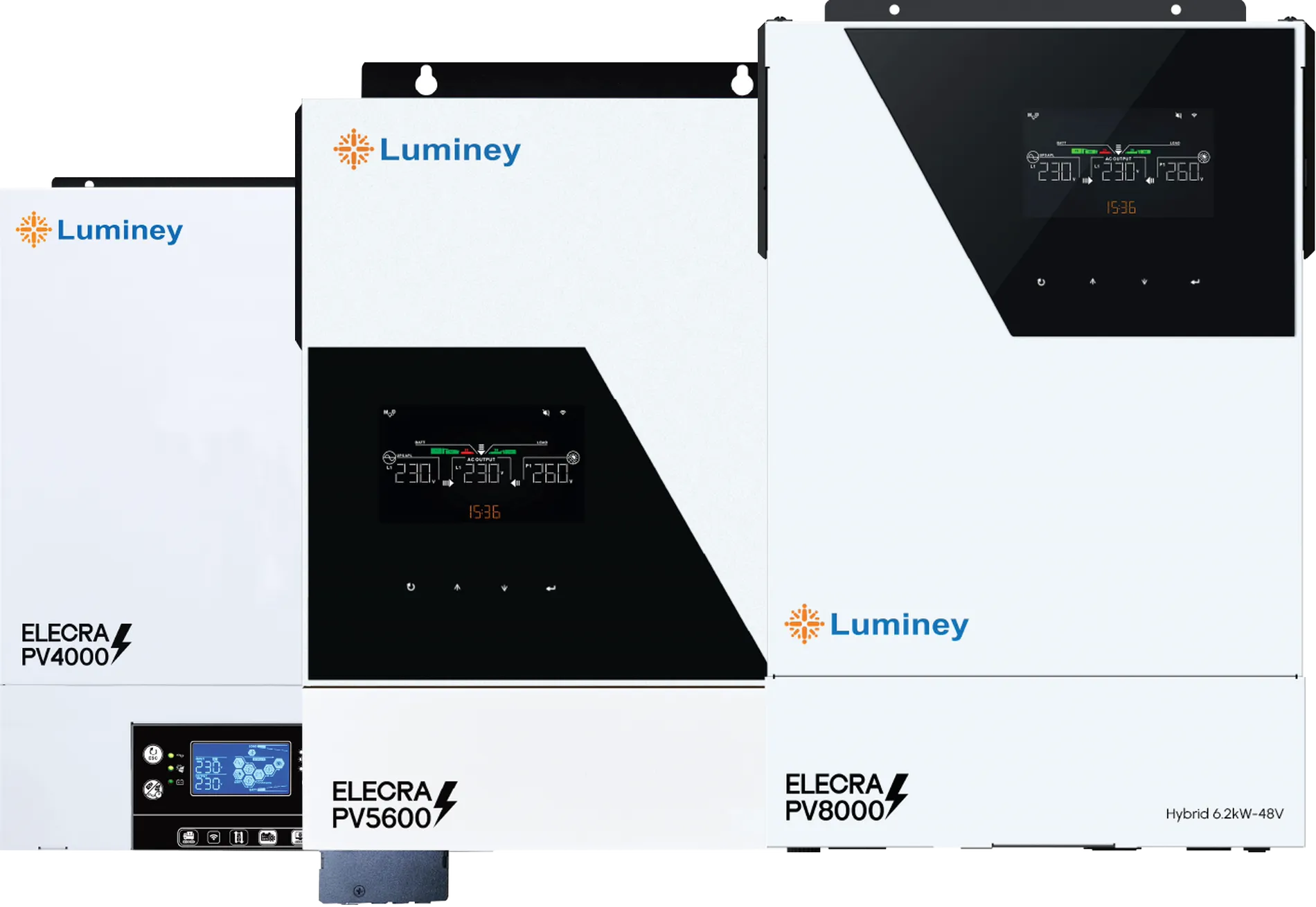 Luminey Elecra hybrid solar inverters, PV4000, PV5600 and PV8000