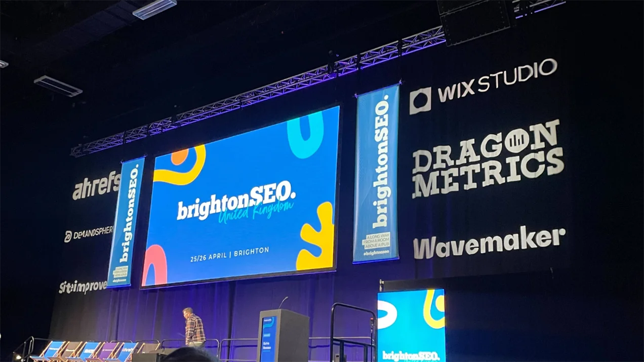 A stage of BrightonSEO in the UK BrightonSEO — Search engine marketing conference