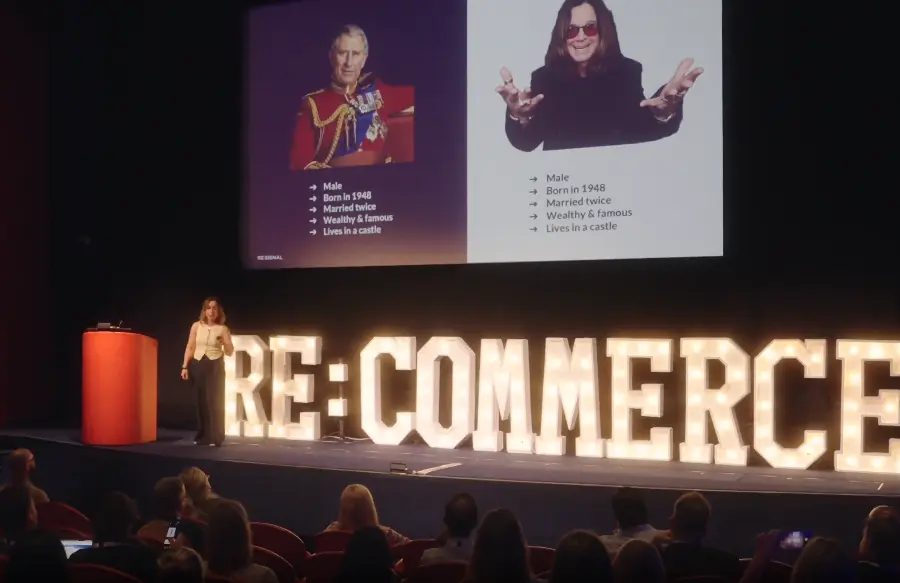 SEO conference speaker mid-presentation SEO conference speaker on stage in London