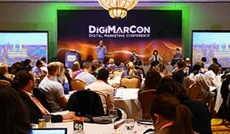 The speaker's presentation on stage at DigiMarCon. DigiMarCon Northwest — Digital Marketing Conference