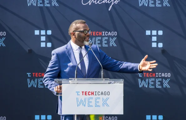 TechChicago Week conference speaker presenting to attendees