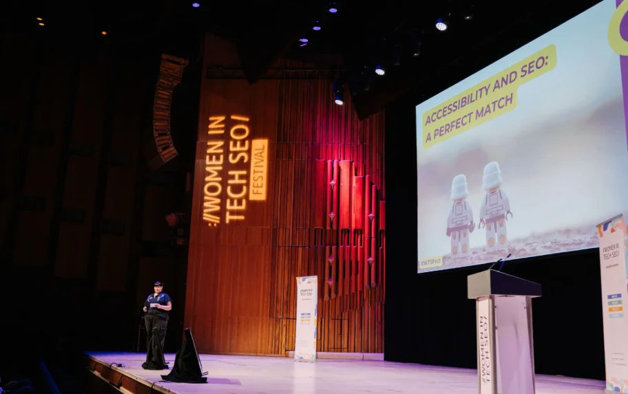 Presenter speaking at Women in Tech SEO event in London