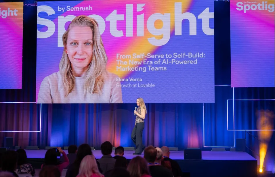 Speaker presenting at Spotlight by Semrush conference