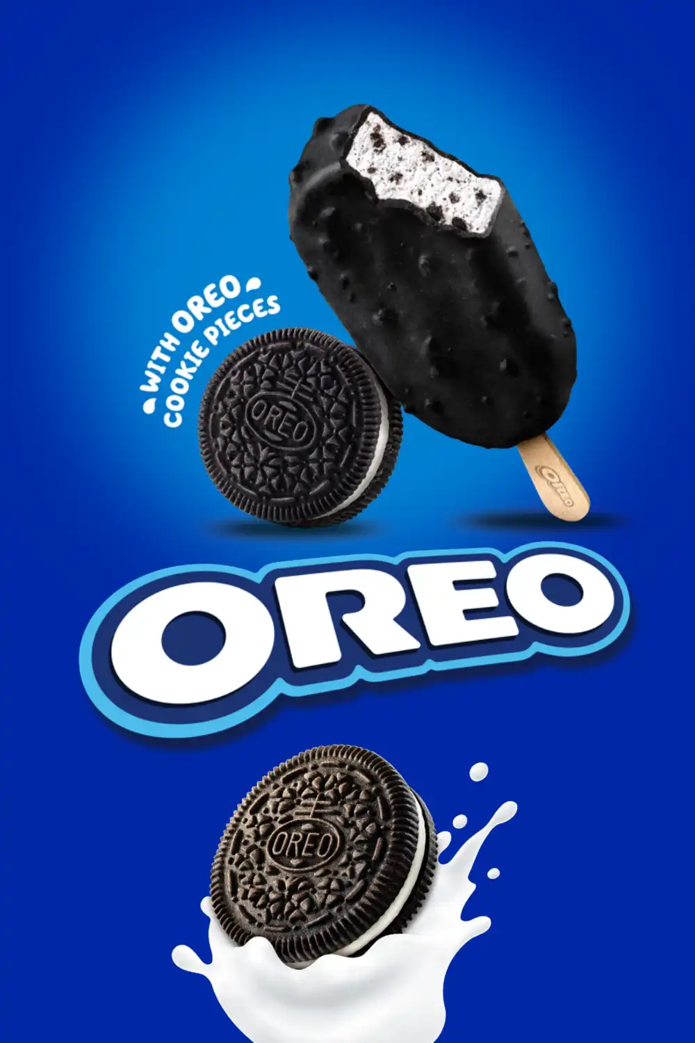 Ice cream bar coated in chocolate and nuts with caramel swirls, set against a rocky desert landscape with a person in a hat in the background, and the text 'Nuii Ice Cream Adventure' below.