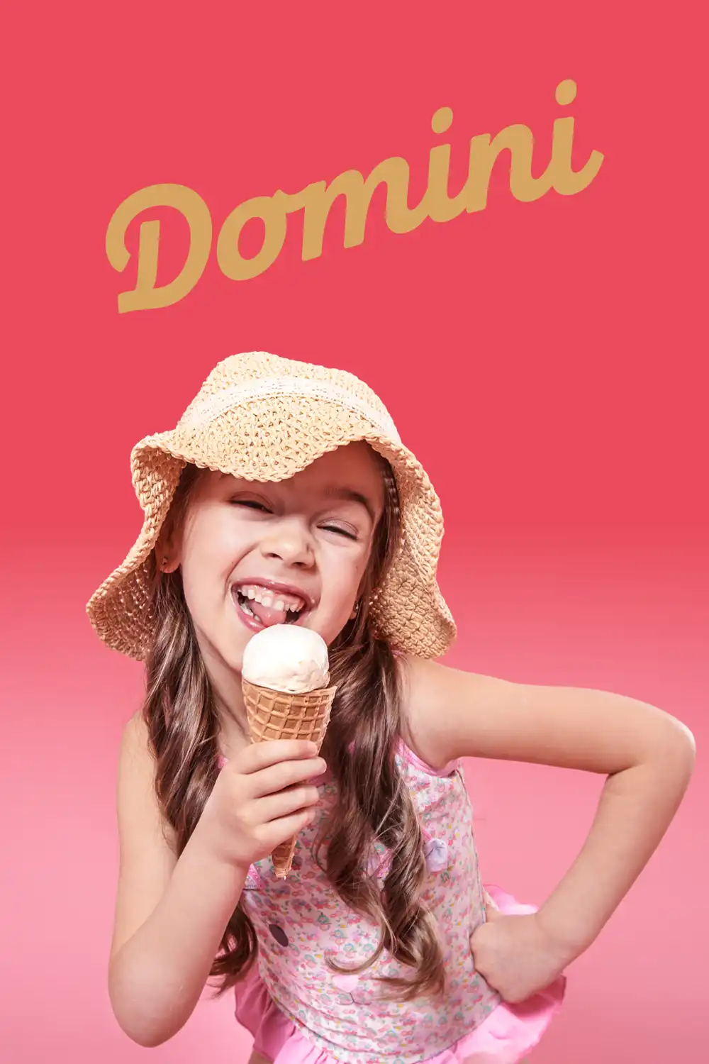 KitKat branded cocoa-flavored ice cream cone with chocolate cream and a piece of KitKat chocolate on top, against a red background.