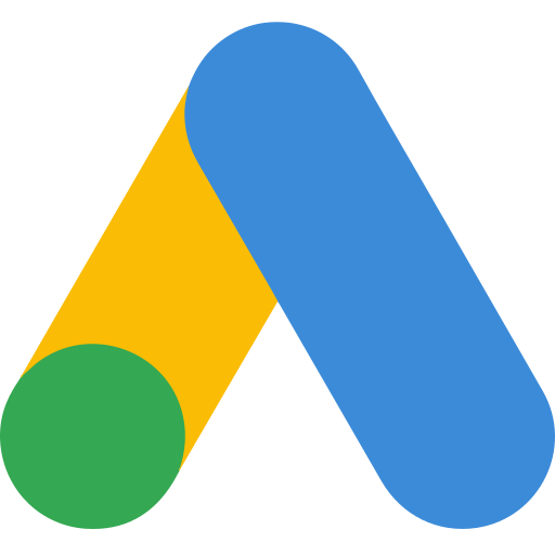 Google Ads logo with a yellow and blue stylized 'A' shape intersecting and a green circle at the bottom left.