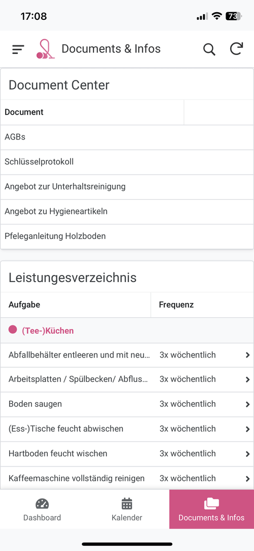 Interface of app Lance