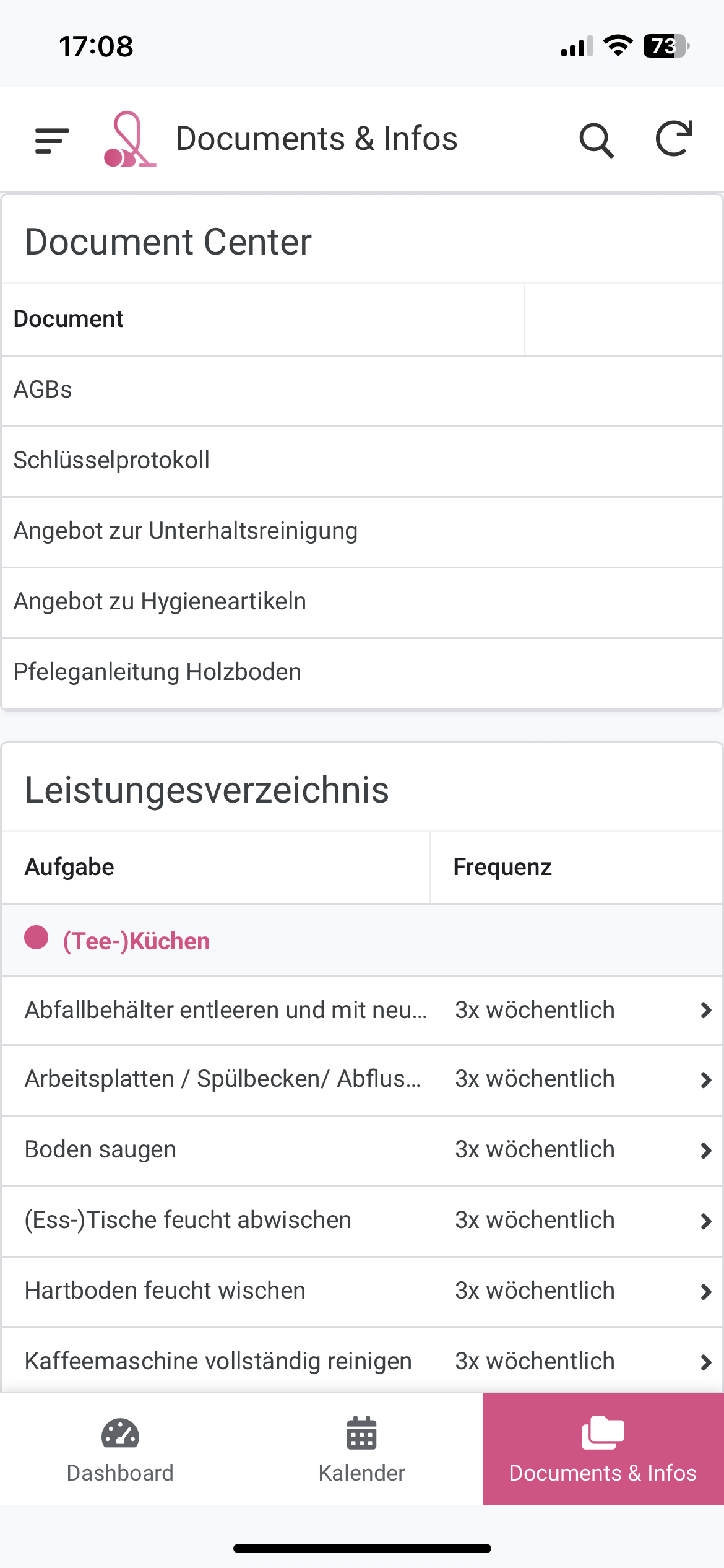 Interface of app Lance