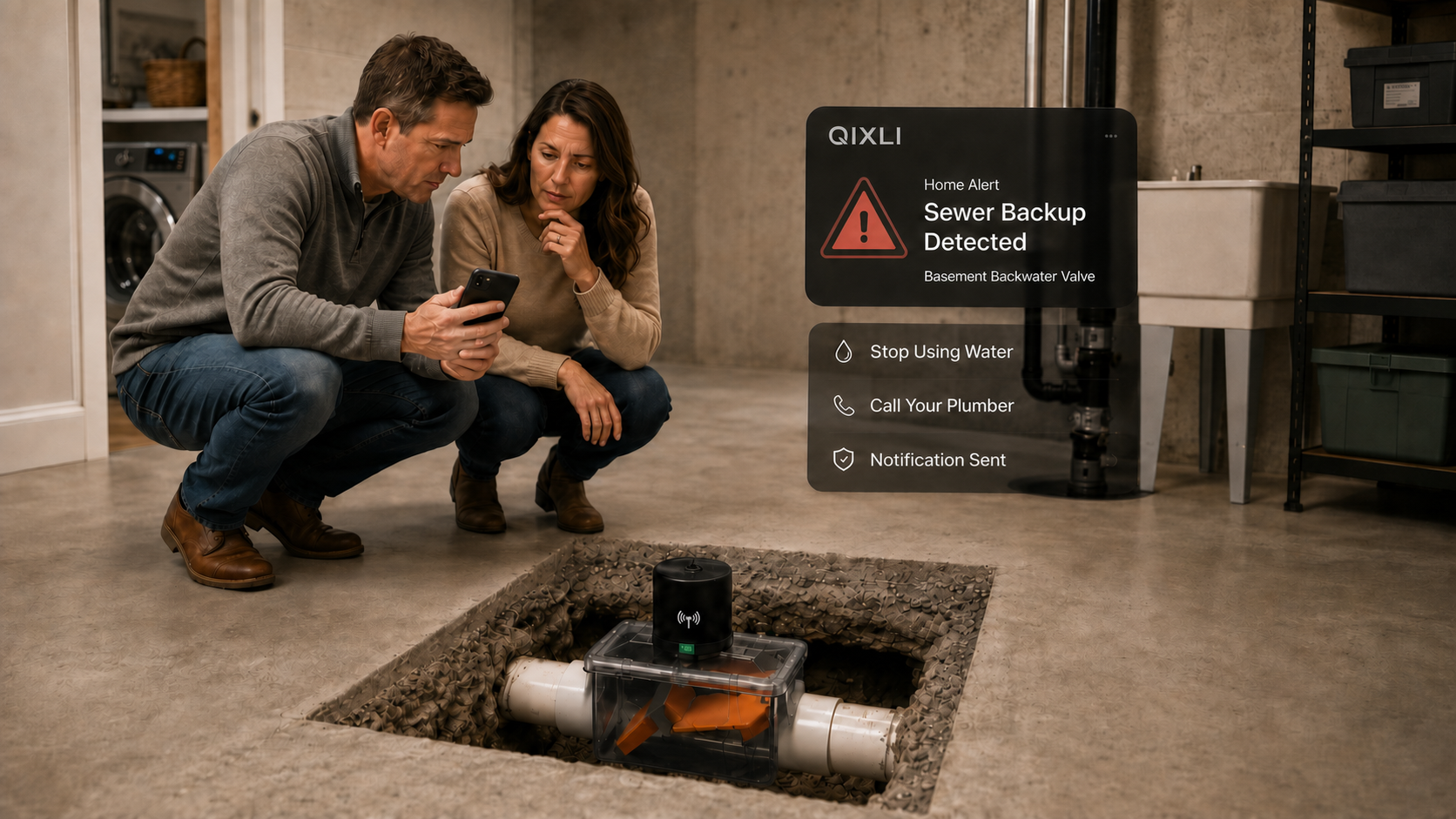 Homeowners responding to a sewer-backup notification from Qixli