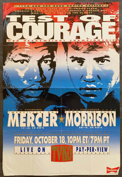 Test of Courage poster for Ray Mercer versus Tommy Morrison, advertising their October 18, 1991 WBO heavyweight title fight