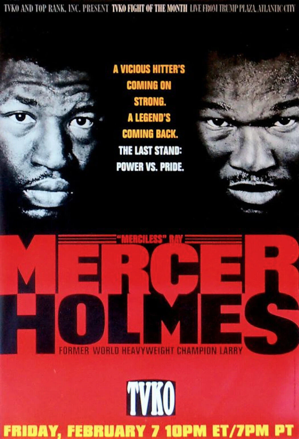 The Last Stand: Power versus Pride poster showing Ray Mercer and Larry Holmes for their February 7, 1992 fight
