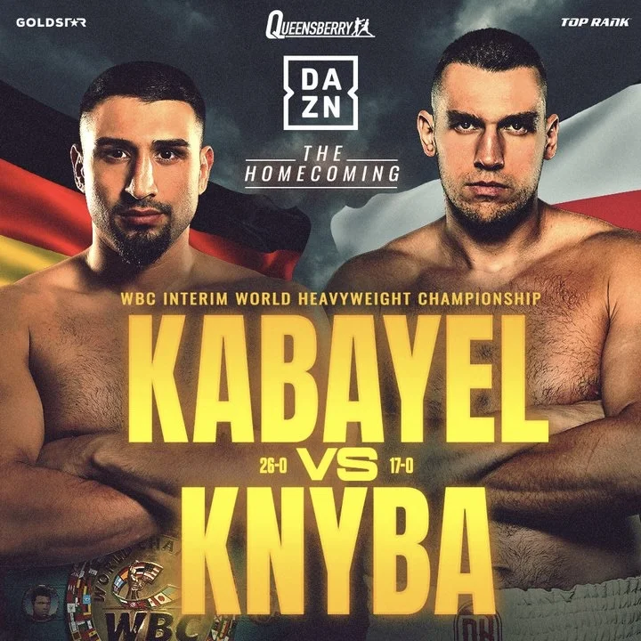 Germany’s Agit Kabayel faces towering Polish contender Damian Knyba in a WBC Interim Title defense January 10 in Oberhausen, streaming on DAZN.