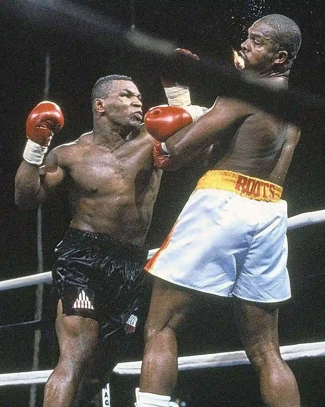 Donovan Ruddock exchanging punches with an opponent near the ropes