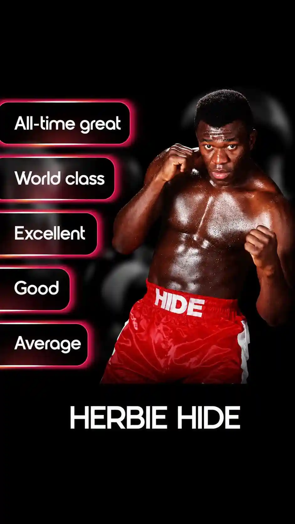 Herbie Hide boxing graphic showing him in red trunks