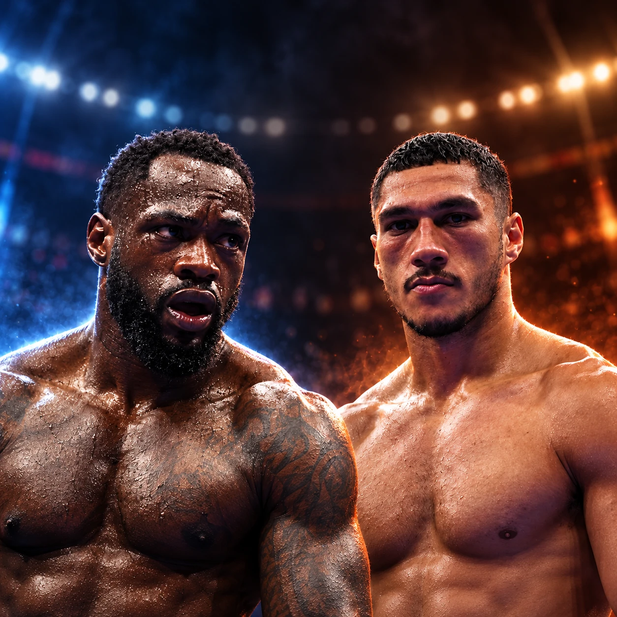 Deontay Wilder and Jai Opetaia shown side by side in boxing artwork.