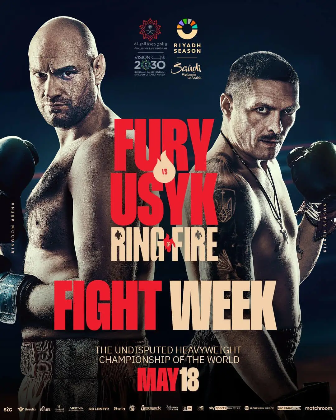 Tyson Fury and Oleksandr Usyk Ring of Fire fight-week poster for May 18.
