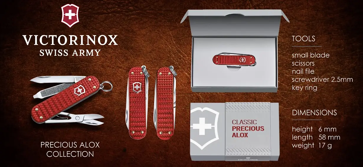 Victorinox Swiss Army Precious Alox collection advertisement.